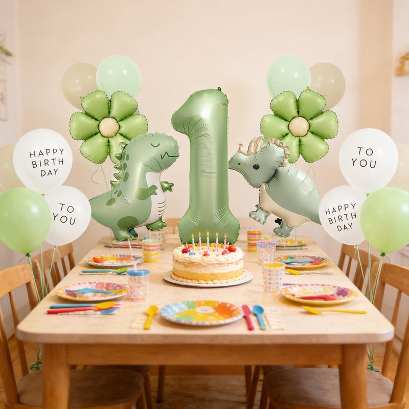 Party 1st Birthday Matte Green Dinosaur Theme Party Decoration Aluminum Foil Balloon Set - Image 2