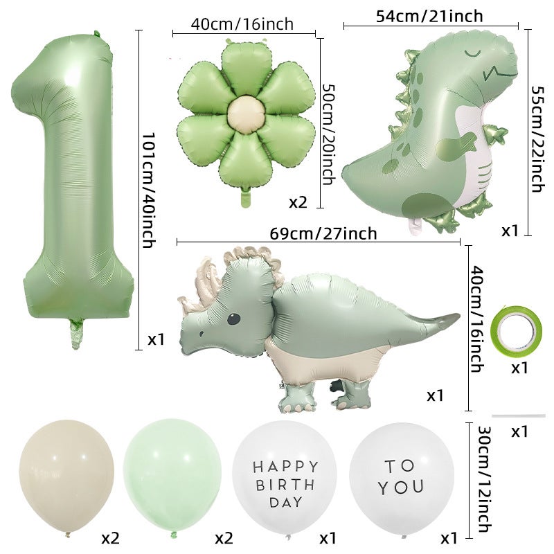 Party 1st Birthday Matte Green Dinosaur Theme Party Decoration Aluminum Foil Balloon Set - Image 3