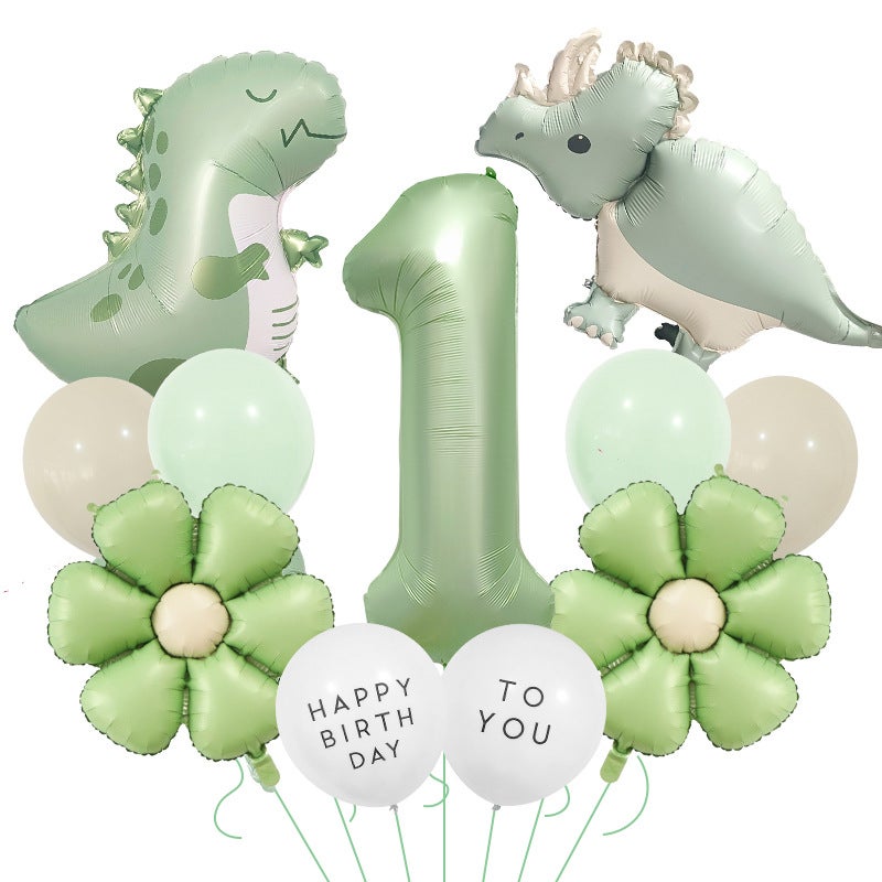 Party 1st Birthday Matte Green Dinosaur Theme Party Decoration Aluminum Foil Balloon Set - Image 1
