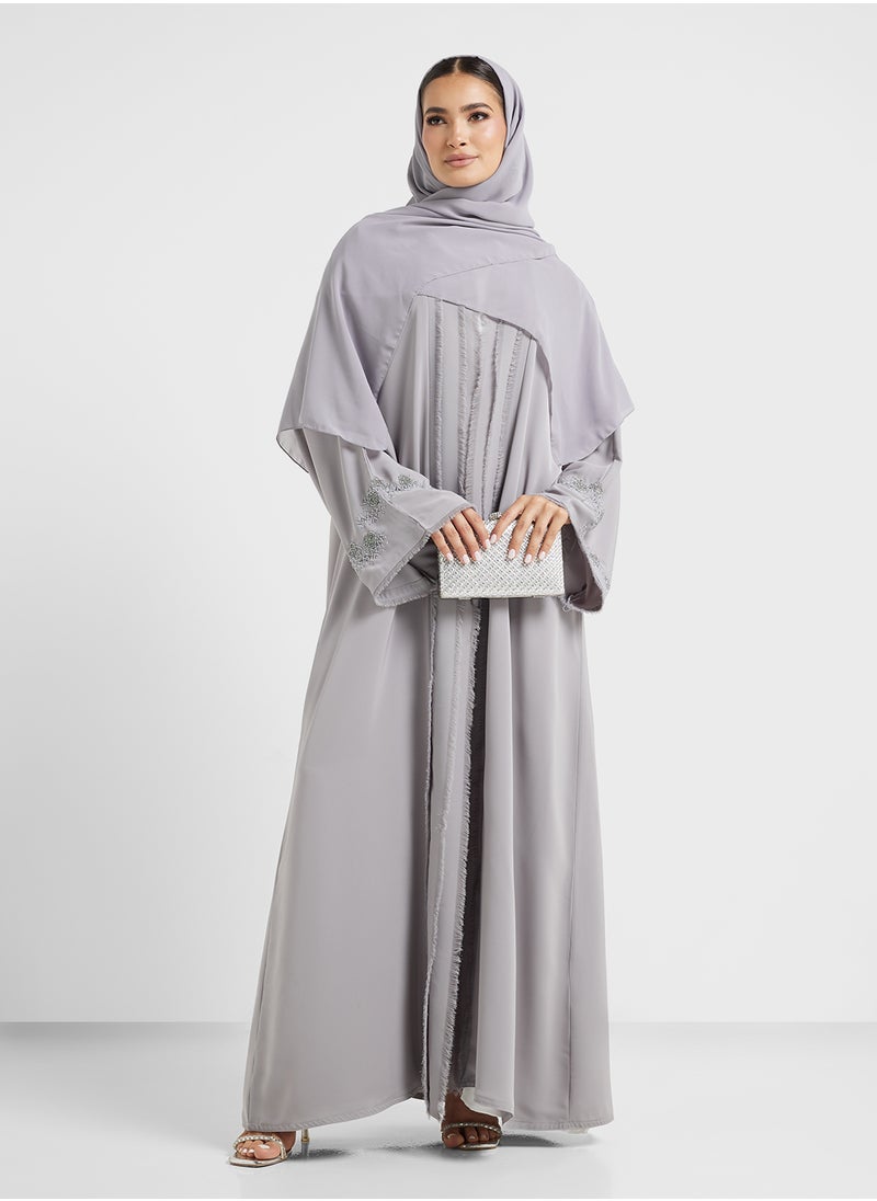 hayas closet - Embellished oprn front flared sleeve abaya - Image 1