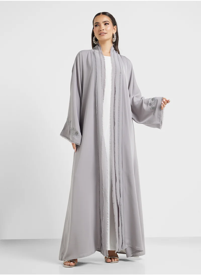 hayas closet Embellished oprn front flared sleeve abaya