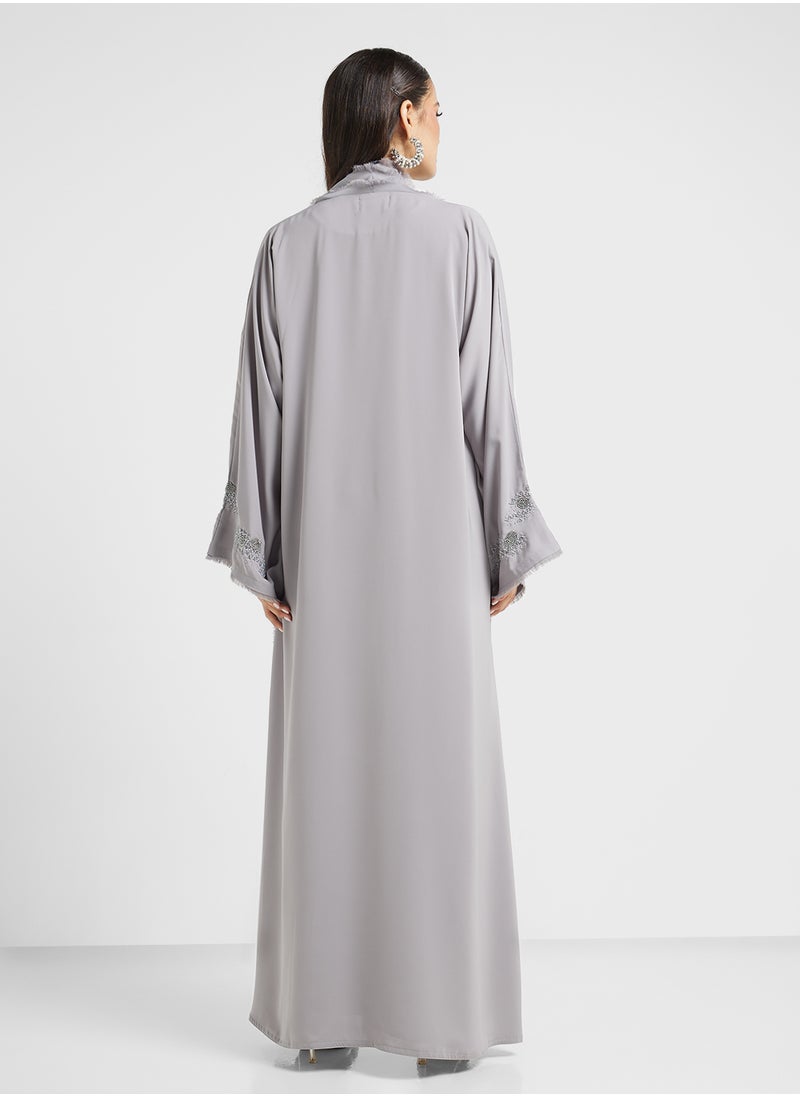 hayas closet - Embellished oprn front flared sleeve abaya - Image 1