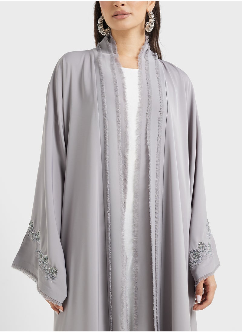 hayas closet - Embellished oprn front flared sleeve abaya - Image 1