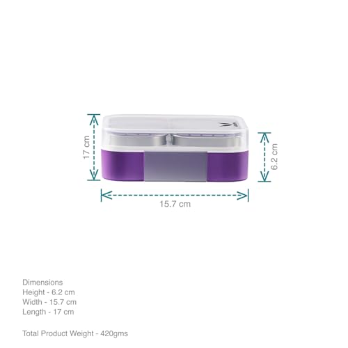 VAYA Tydbyt Stainless Steel Lunch Box for Kids Girls & Boys, 650 ml, 3 Stainless Steel Containers, School Tiffin Box, BPA-Free, Durable & Easy to Carry, Purple - Image 5