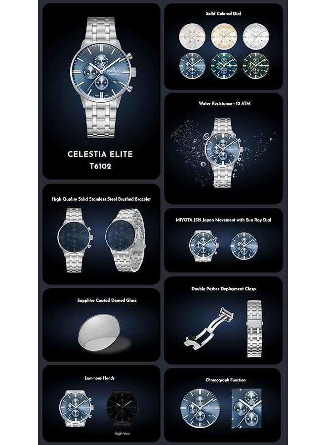 TORNADO Men Japan Quartz Movement Watch Chronograph Display And Leather Strap T6102 Slbw Black - Image 2