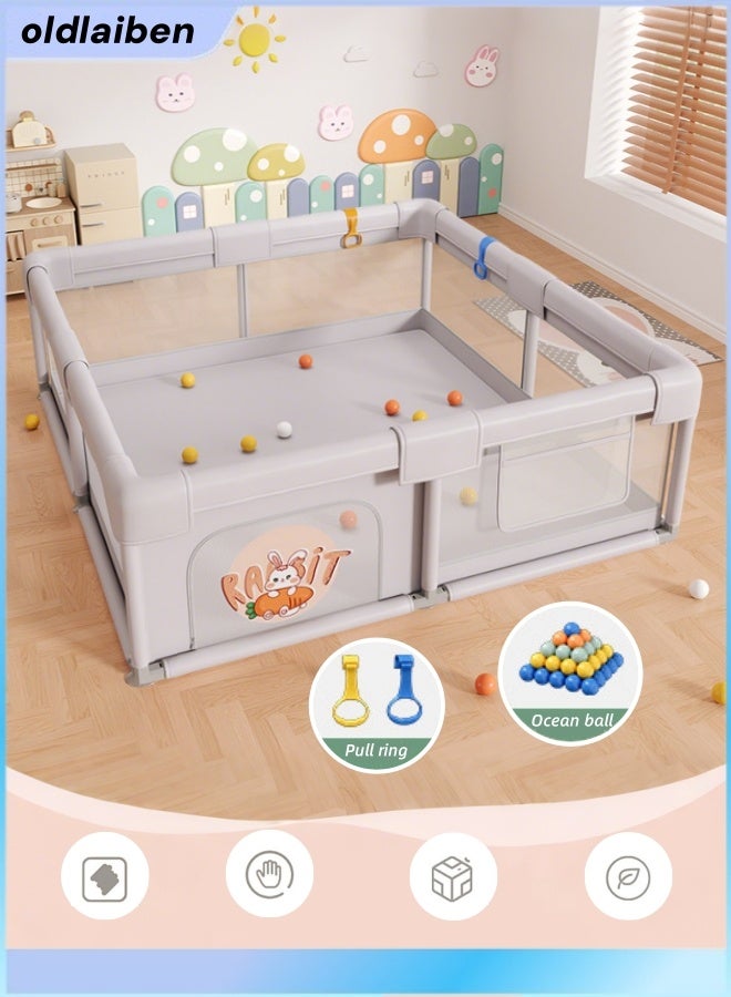 الدليبن حظيرة لعب للأطفال قابلة للطي، سياج أمان داخلي للزحف للأطفال، ساحة لعب للأطفال الرضع والأطفال الصغار، مركز أنشطة للأطفال الرضع داخل المنزل وخارجه مع 60 قطعة من كرات المحيط، حلقتي سحب لليدين، قاعدة مضادة للانزلاق، شبكة ناعمة قابلة للتهوية، 150 × 180 سم (رمادي) - Image 1