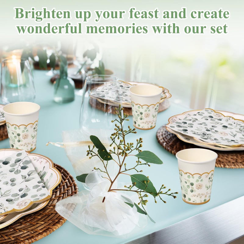 Funnymoom 250 Pcs Sage Green Baby Shower Decorations Eucalyptus Plates Cups and Napkins Paper Party Tableware Set for Bridal Shower Boho Birthday Jungle Spring Party Decorations  Serves 50 - Image 4