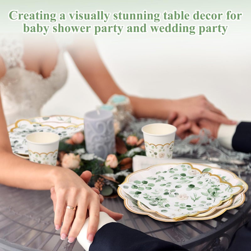 Funnymoom 250 Pcs Sage Green Baby Shower Decorations Eucalyptus Plates Cups and Napkins Paper Party Tableware Set for Bridal Shower Boho Birthday Jungle Spring Party Decorations  Serves 50 - Image 3
