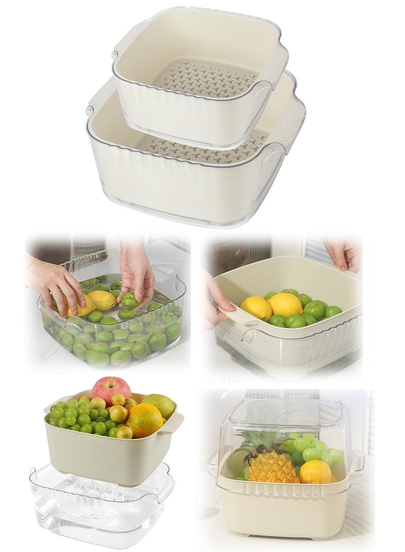 Kitchen Nesting Colanders Bowl Set 4 in 1 Fruit Vegetable Washing Soaking Storing Basket Large Plastic Food Strainers Basin for Pasta Salad Berry Drain BPA Free Beige - Image 1