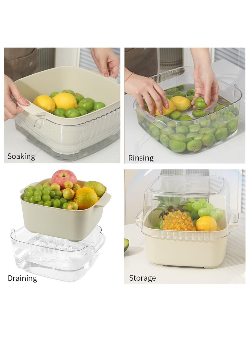 Kitchen Nesting Colanders Bowl Set 4 in 1 Fruit Vegetable Washing Soaking Storing Basket Large Plastic Food Strainers Basin for Pasta Salad Berry Drain BPA Free Beige - Image 2