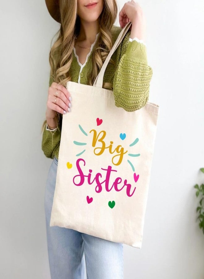 Odebyata Big Sister Gift Tote Bag, Funny Canvas Shoulder Grocery Big Sister Tote Bag for Girl Gifts Daughter Woman Camping Book Beach Bags - Image 2