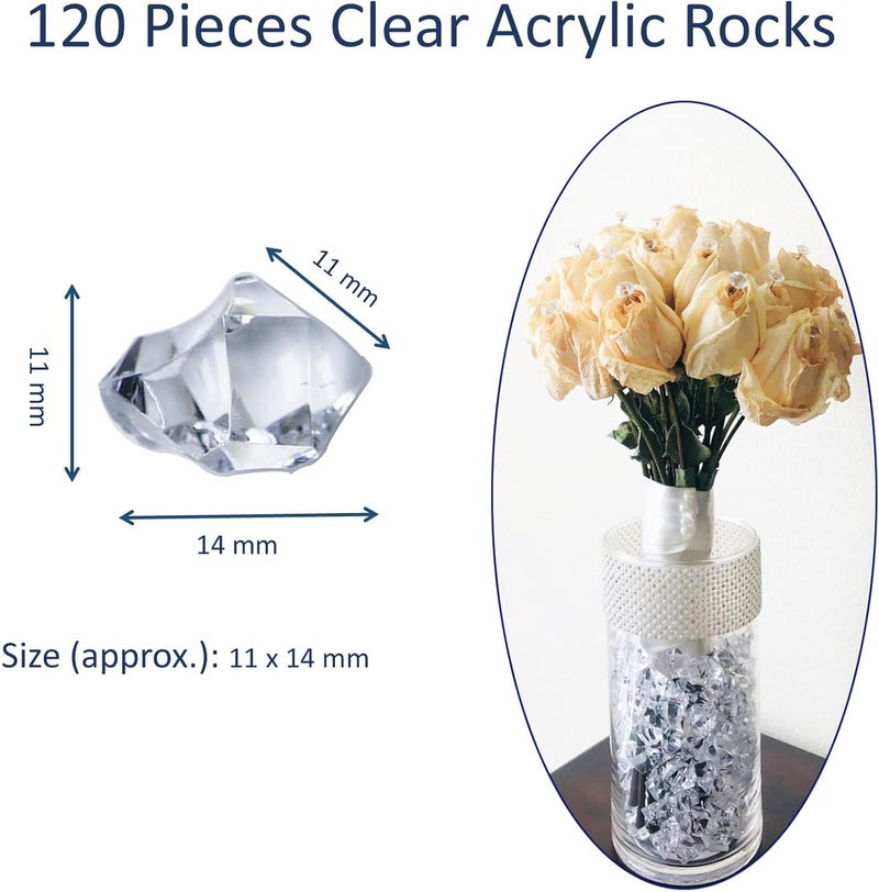 EesTeck Decorative Acrylic Ice Crystals, 120 Pieces Clear Acrylic Crystal Rocks, 11 * 14 mm Geometric Shapes Artificial Ice Table Scatter, Fake Crushed Ice Acrylic Vase Fillers Party Decorations - Image 3