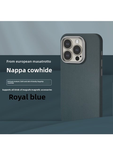 All-inclusive Fine Leather Case MagSafe Magnetic Application IPhone14pro Max Apple 15 Phone Case 13 Solid Color-Color:XYM Fine Leather Royal Blue-Applicable Model:12pro (without Packaging)