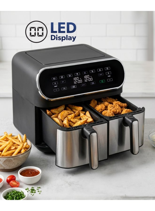 GEEPAS 8L Double Basket Air Fryer with Vortex Air Frying Technology, Digital LED Display, 60 Min Timer & Cool Touch Handle 8 L 1700 W GAF37535UK Black, Silver - Image 5
