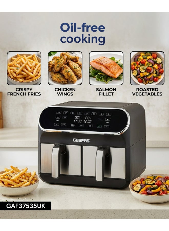 GEEPAS 8L Double Basket Air Fryer with Vortex Air Frying Technology, Digital LED Display, 60 Min Timer & Cool Touch Handle 8 L 1700 W GAF37535UK Black, Silver - Image 2