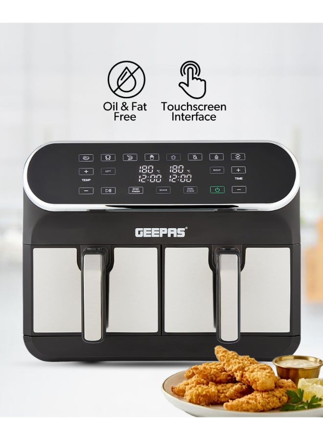 GEEPAS 8L Double Basket Air Fryer with Vortex Air Frying Technology, Digital LED Display, 60 Min Timer & Cool Touch Handle 8 L 1700 W GAF37535UK Black, Silver - Image 3