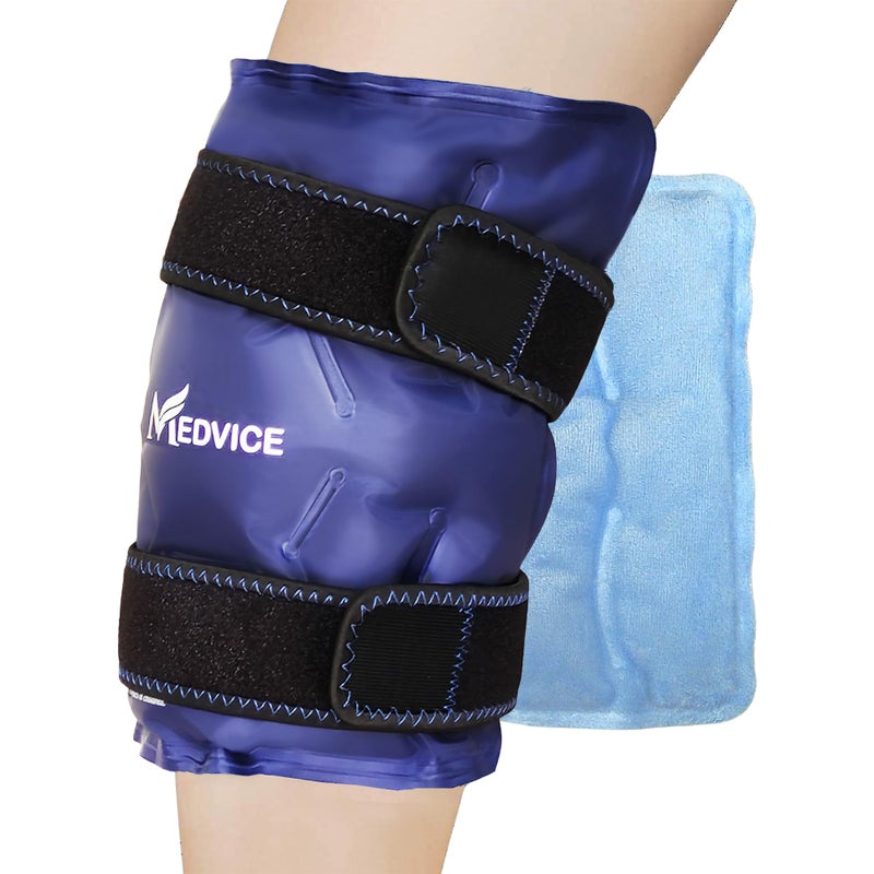 Medvice Ice Pack with Cold Compression for Knee Pain Relief Swelling Knee Replacement Surgery Arthritis and Injury Recovery Adjustable Straps Reusable Gel Ice Wrap for Meniscus Tear and ACL Blue