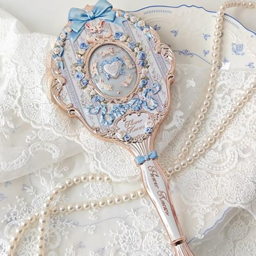 Flower Knows Bunny Garden Collection Hand Mirror,Vintage Portable Handheld Mirror,Fancy & Pretty Princess Mirror with Long Handle,Gift for Girls(Cloudy Blue) - Image 5