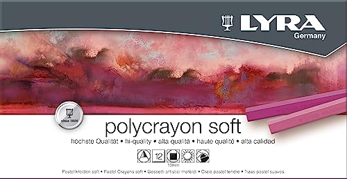 Lyra Polycrayons Soft Pastel Crayons - 12 Water Soluble Soft Pastels for Artists and Students - Highly Pigmented Lightfast Chalk Pastels for Vivid Tones and Colors and Broad or Fine Strokes - Image 1