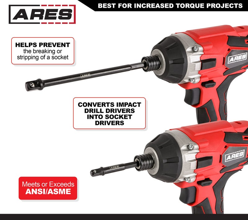 ARES 22025 â€“ 6-Piece 3-Inch and 6-Inch Impact Grade Socket Adapter Set - Turns Impact Drill Driver into High Speed Socket Driver - 1/4-Inch, 3/8-Inch, and 1/2-Inch Drive with Storage Holder - Image 4