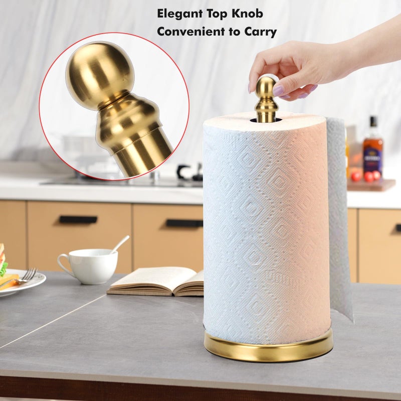 exilon Gold Paper Towel Holder Countertop, Standing Paper Towel Roll Holder for Kitchen Bathroom, with Weighted Base for One-Handed Operation (Gold) - Image 2