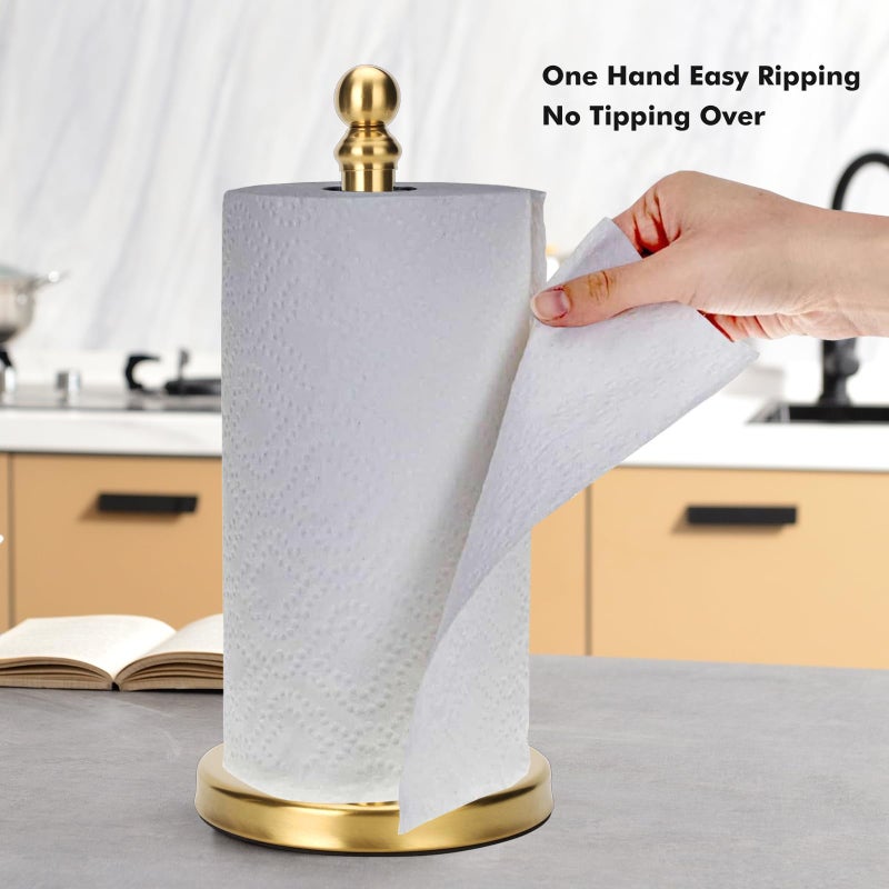 exilon Gold Paper Towel Holder Countertop, Standing Paper Towel Roll Holder for Kitchen Bathroom, with Weighted Base for One-Handed Operation (Gold) - Image 4