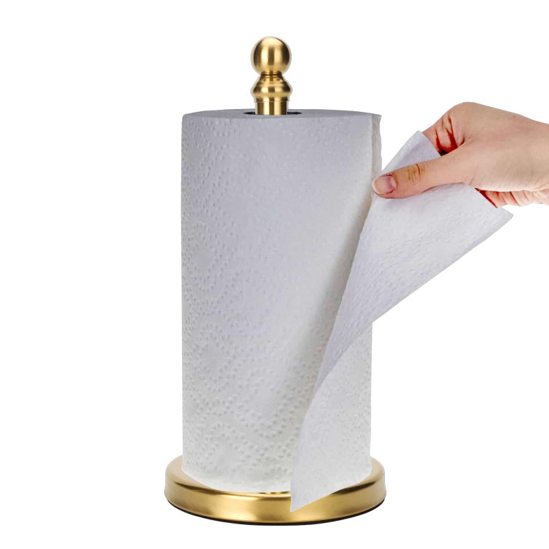 exilon Gold Paper Towel Holder Countertop, Standing Paper Towel Roll Holder for Kitchen Bathroom, with Weighted Base for One-Handed Operation (Gold) - Image 1
