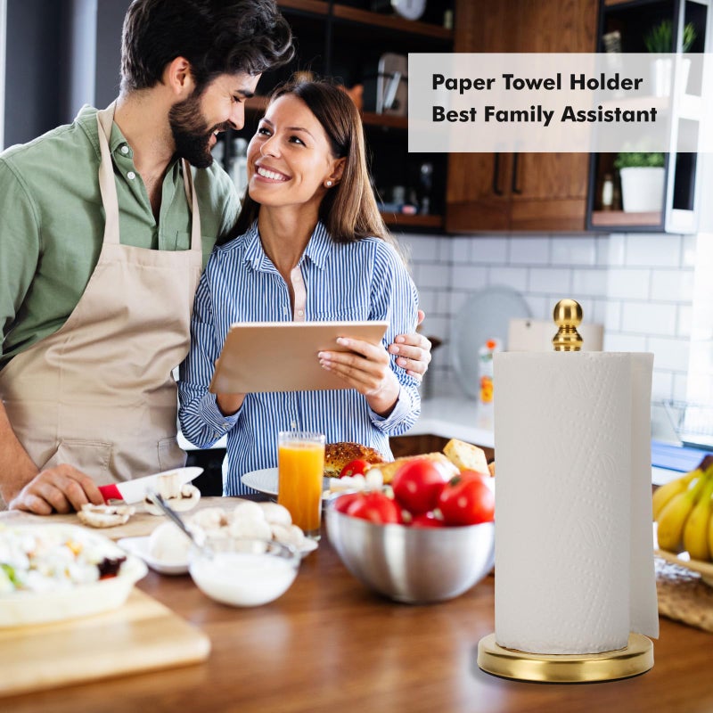 exilon Gold Paper Towel Holder Countertop, Standing Paper Towel Roll Holder for Kitchen Bathroom, with Weighted Base for One-Handed Operation (Gold) - Image 5