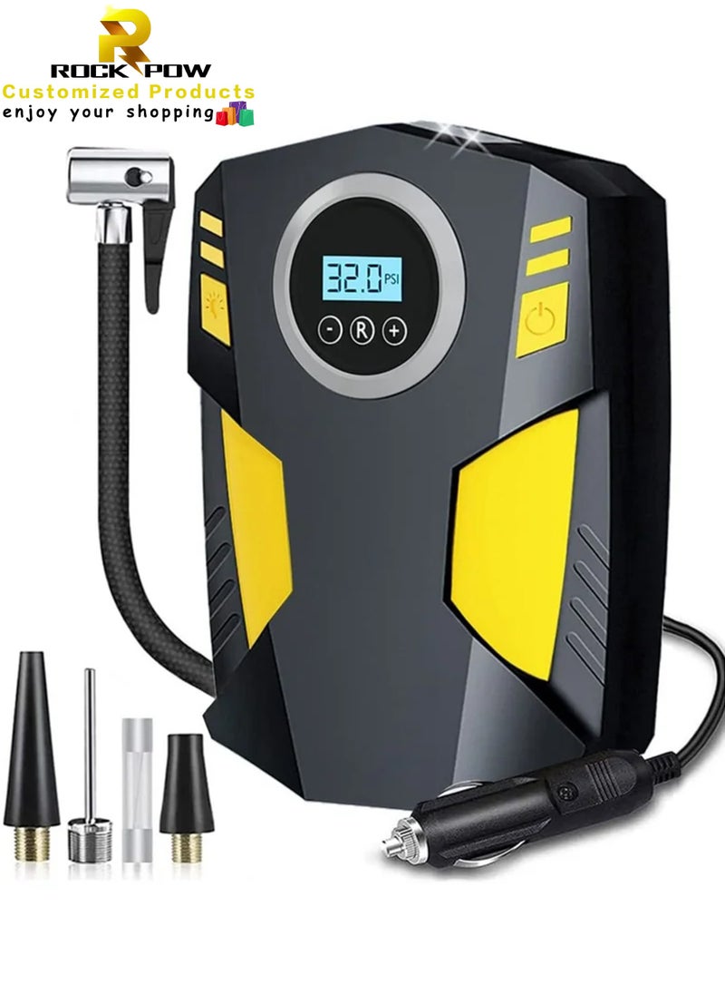 Rock Pow Digital Car Tyre Inflator Air Compressor with Auto Stop and LED Light 12V Fast Portable Air Pump for Car Bicycle Motorcycle Ball Air Mattress  - Image 1