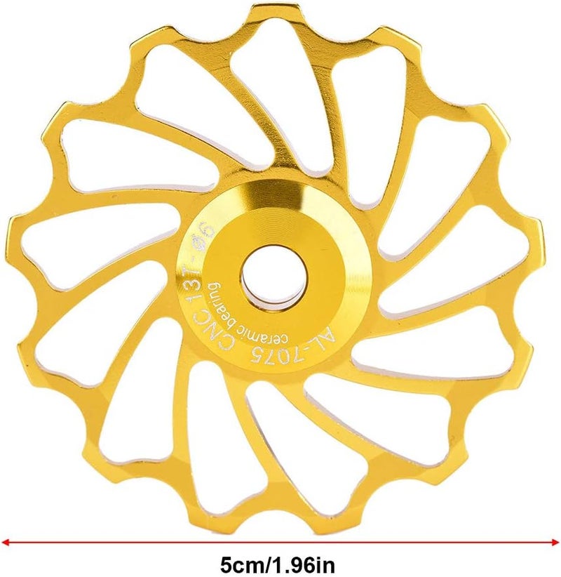 cheekyglo 1 Bike Derailleur Pulley, 2Pcs 11T/13T Bike Guide Roller Ceramic Bearing Rear Pulley Wheel with Hole Adapter Golden - Image 3