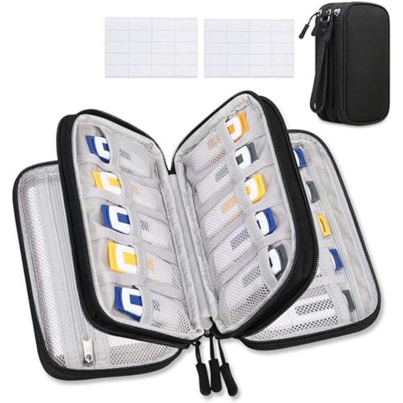 USB Flash Drive Case with Labels, USB Case Organizer Thumb Drive Holder Portable Storage Bag Large Capacity for SanDisk/Samsung Flash Drives Jump Drive Memory Stick, SD Card, Cable, Black - Image 1