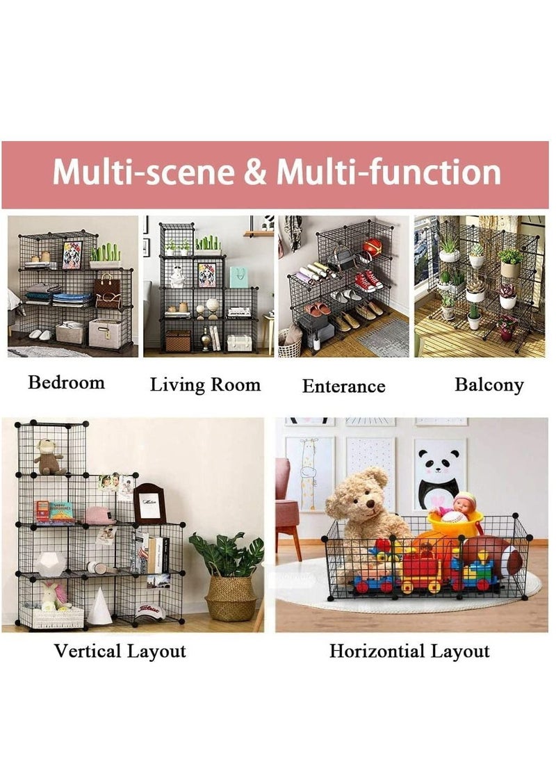 Bookcase Cube Modular Storage Shelves, Modern Simple Combination Bookshelf,Multi-Use DIY Wire Grids Folding Storage Organizer for Books, Toys, Clothes, Tools,Black