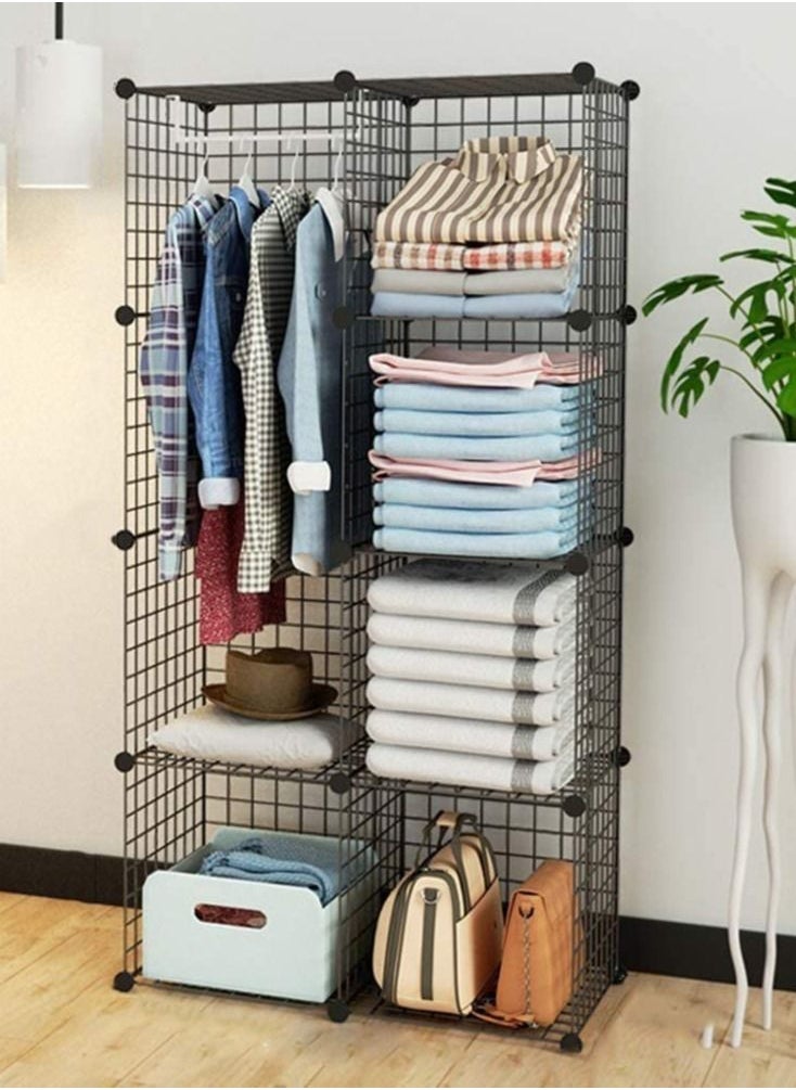 Bookcase Cube Modular Storage Shelves, Modern Simple Combination Bookshelf,Multi-Use DIY Wire Grids Folding Storage Organizer for Books, Toys, Clothes, Tools,Black