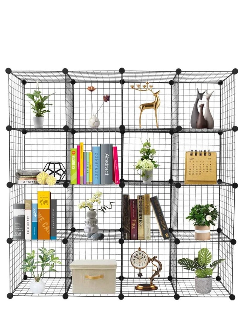 Bookcase Cube Modular Storage Shelves, Modern Simple Combination Bookshelf,Multi-Use DIY Wire Grids Folding Storage Organizer for Books, Toys, Clothes, Tools,Black