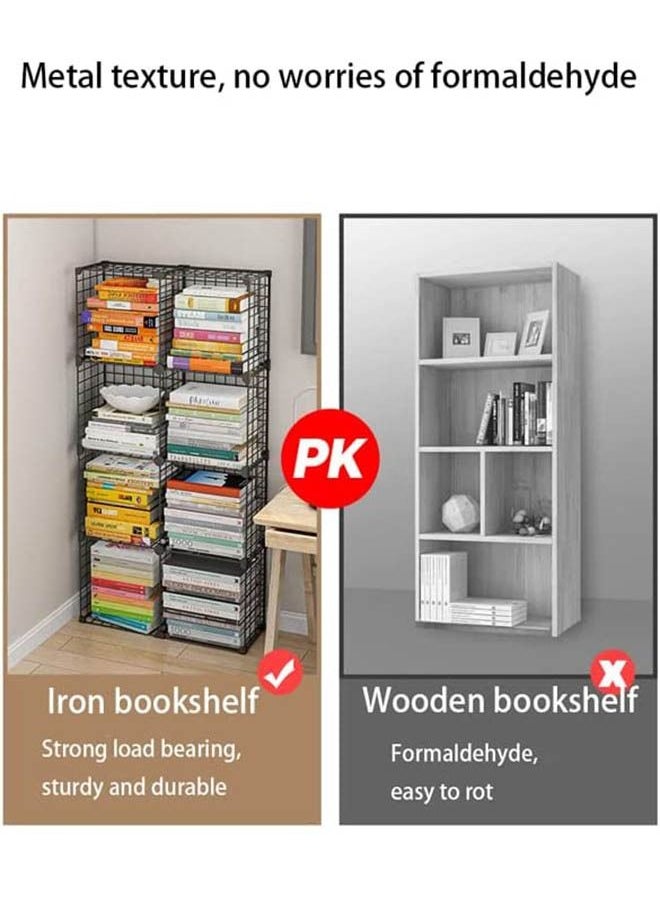 Bookcase Cube Modular Storage Shelves, Modern Simple Combination Bookshelf,Multi-Use DIY Wire Grids Folding Storage Organizer for Books, Toys, Clothes, Tools,Black