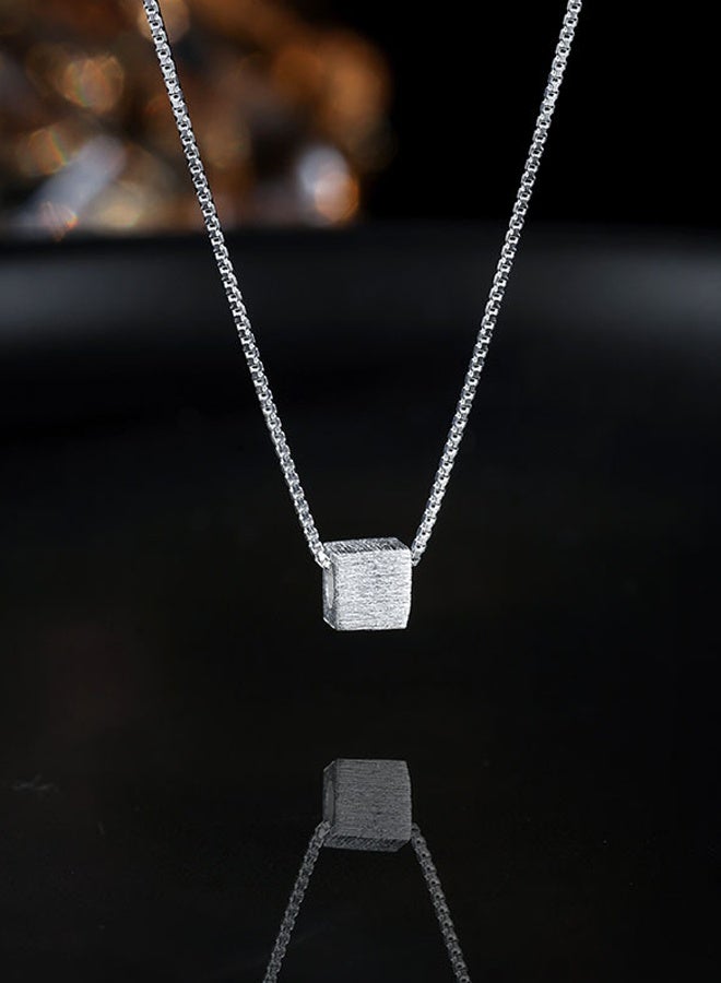 DAEVO 925 Silver Minimalist Cube Pendant Choker Necklace - Image 4