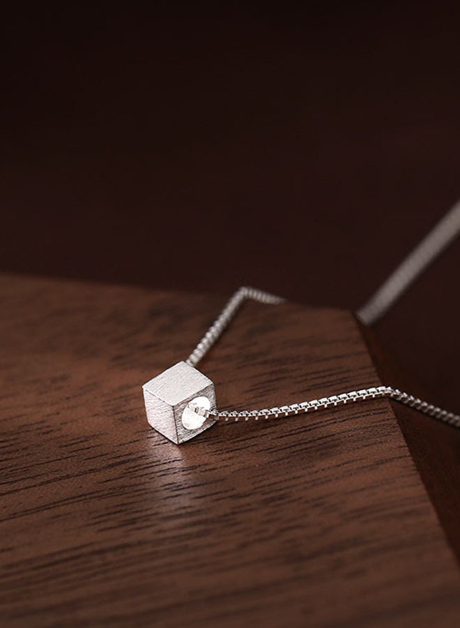 DAEVO 925 Silver Minimalist Cube Pendant Choker Necklace - Image 5