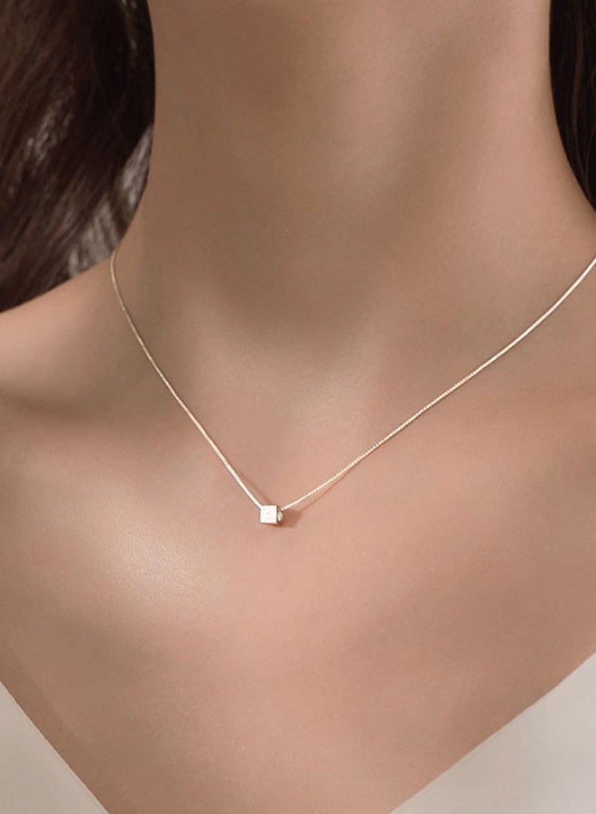 DAEVO 925 Silver Minimalist Cube Pendant Choker Necklace - Image 2