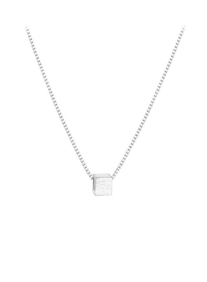 DAEVO 925 Silver Minimalist Cube Pendant Choker Necklace - Image 3