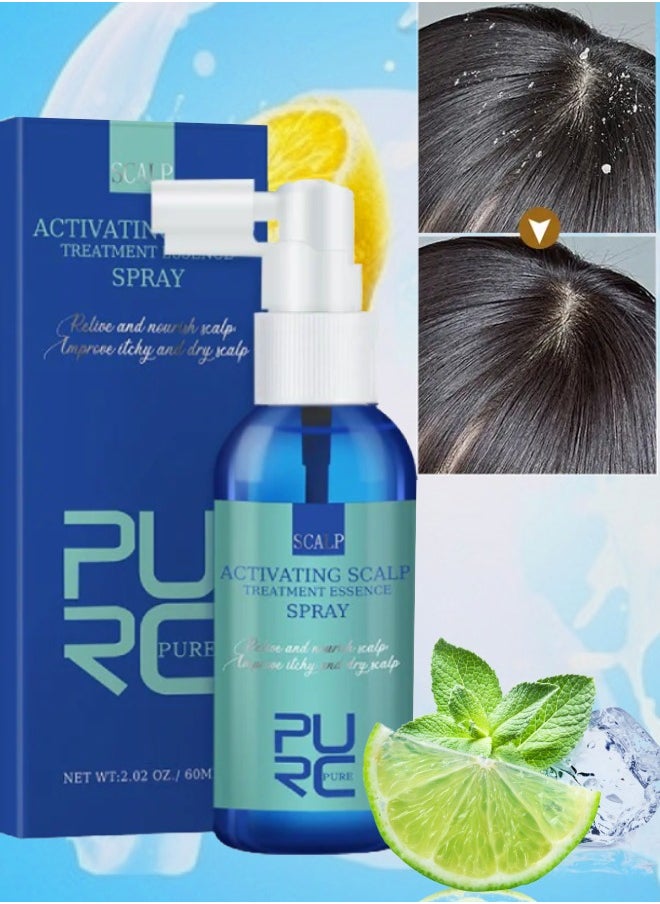 PURC - 60ml Scalp Treatment Essence Spray Activating Scalp Treatment Essence Spray for Relieve Nourish Scalp and Hair Growth Improve Itchy Dry Scalp Biotin Strengthening Hair Root Serum - Image 1