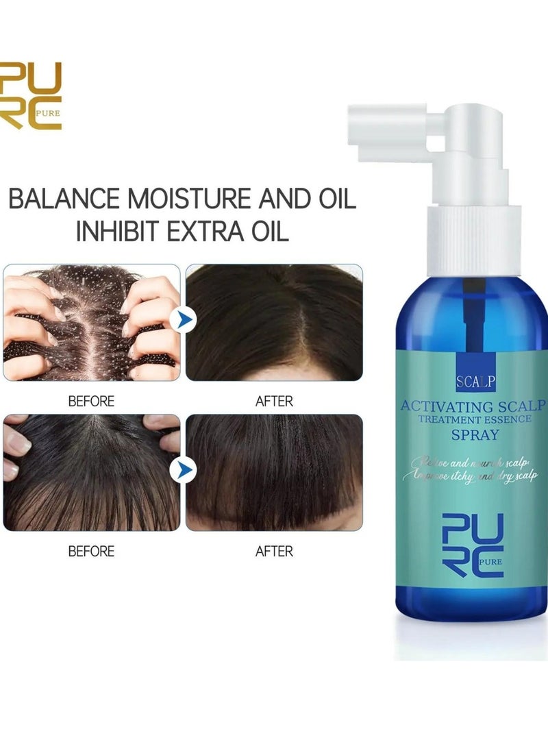 PURC - 60ml Scalp Treatment Essence Spray Activating Scalp Treatment Essence Spray for Relieve Nourish Scalp and Hair Growth Improve Itchy Dry Scalp Biotin Strengthening Hair Root Serum - Image 1