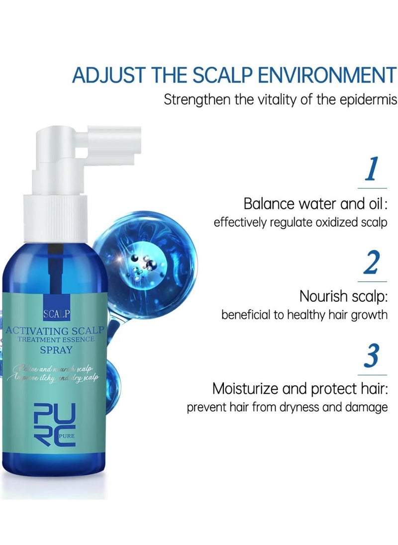 PURC - 60ml Scalp Treatment Essence Spray Activating Scalp Treatment Essence Spray for Relieve Nourish Scalp and Hair Growth Improve Itchy Dry Scalp Biotin Strengthening Hair Root Serum - Image 1