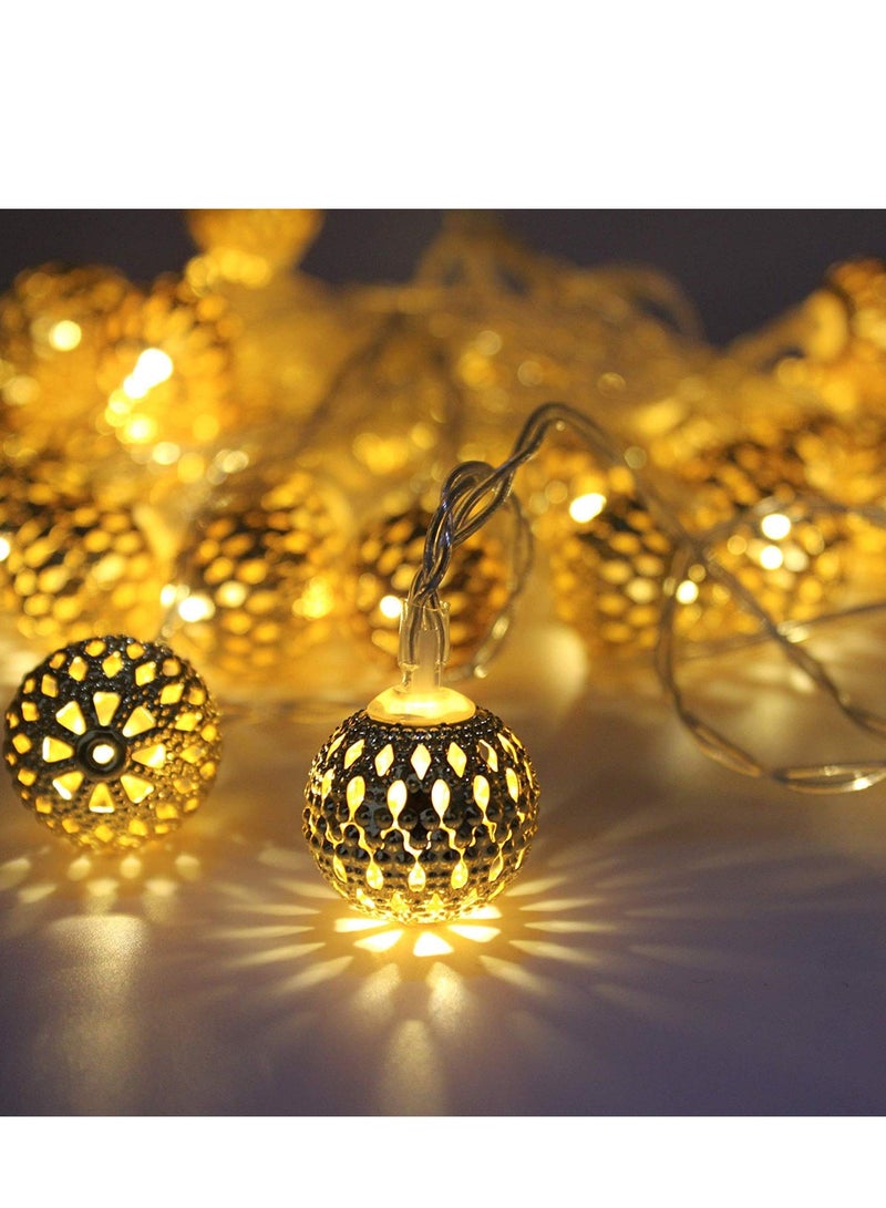 MIRADH Iron String Lights Moroccan Ball Multicolor 14 LED 3.2M Indoor Outdoor Decoration - Image 1