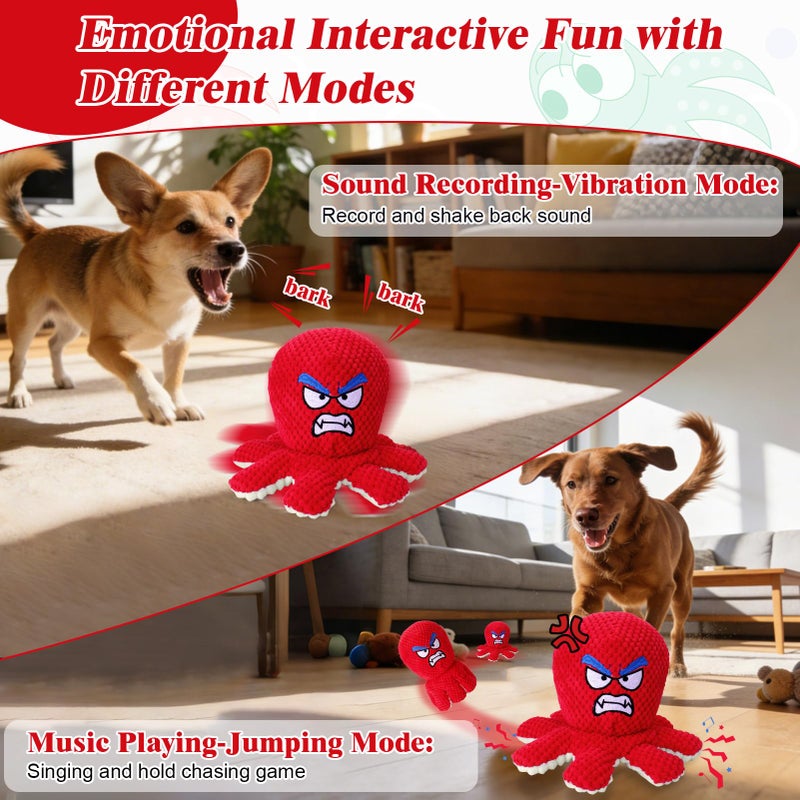 Mity rain Interactive Dog Toys Octopus with Thicken Plush, Moving Dog Toy with Recording Mode Shaking & Singing Mode Bouncing, Funny Ball Jumping to Keep Them Busy and Chase, Rechargeable - Image 3