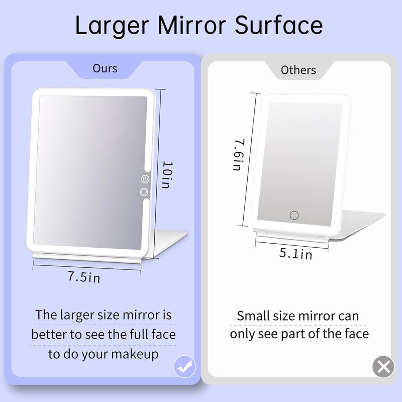 FUNTOUCH Rechargeable Large Travel Makeup Mirror with Lights, 2500mAh 10x7.5 Portable Lighted Makeup Mirror with 3 Color Lights, Dimming Folding Light Up Travel Mirrors with 10X Magnifying Mirror - Image 3