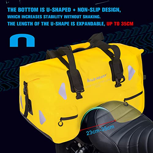 WILD HEART Dry Motorcycle Tail bag 70L With Rope Straps and Inner Pocket Waterproof PVC 500D for Travel,Motorcycle and so on (yellow) - Image 2