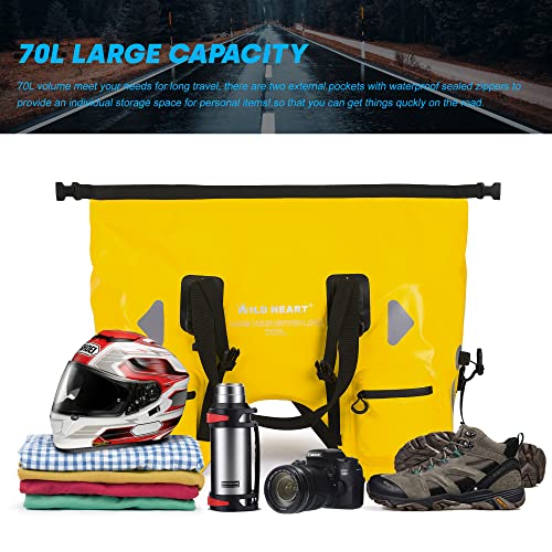 WILD HEART Dry Motorcycle Tail bag 70L With Rope Straps and Inner Pocket Waterproof PVC 500D for Travel,Motorcycle and so on (yellow) - Image 5