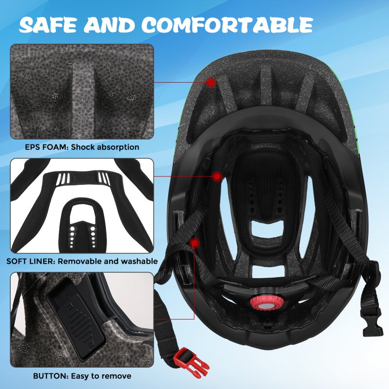 Kids Full Face Helmet: Dark Gray 2-In-1 Detachable Design - Integrally-Molded Impact Protection Adjustable Size 13 Ventilation Vents for Kids Cycling Skateboarding Scooter Sports - Image 2