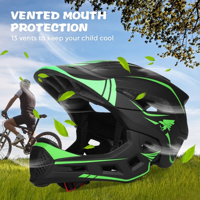 Kids Full Face Helmet: Dark Gray 2-In-1 Detachable Design - Integrally-Molded Impact Protection Adjustable Size 13 Ventilation Vents for Kids Cycling Skateboarding Scooter Sports - Image 5