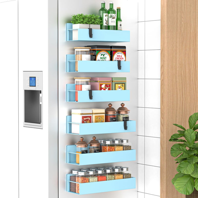 HuggieGems 6 Pack Magnetic Spice Storage Rack Organizer for Refrigerator and Oven, Blue Fridge Organizers and Storage - Image 1